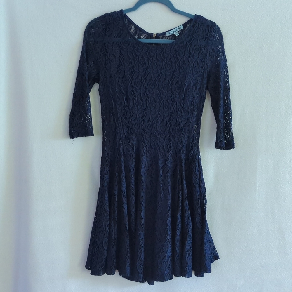 Fishbowl Navy Blue Lined  Lace Dress 3/4 Sleeves Size S